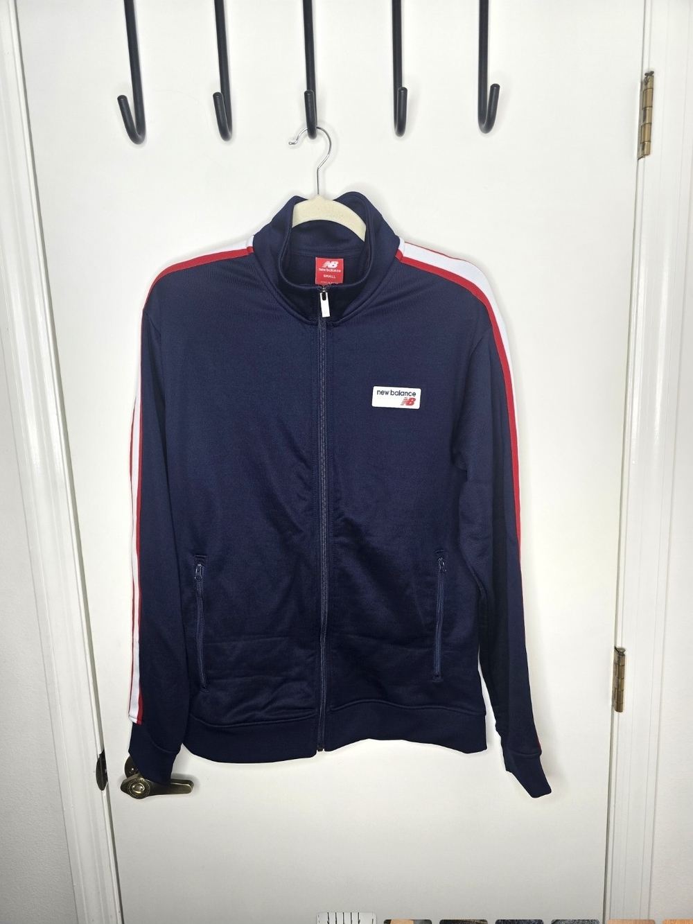 New Balance Men’s Navy Track Jacket with Red & White Stripes